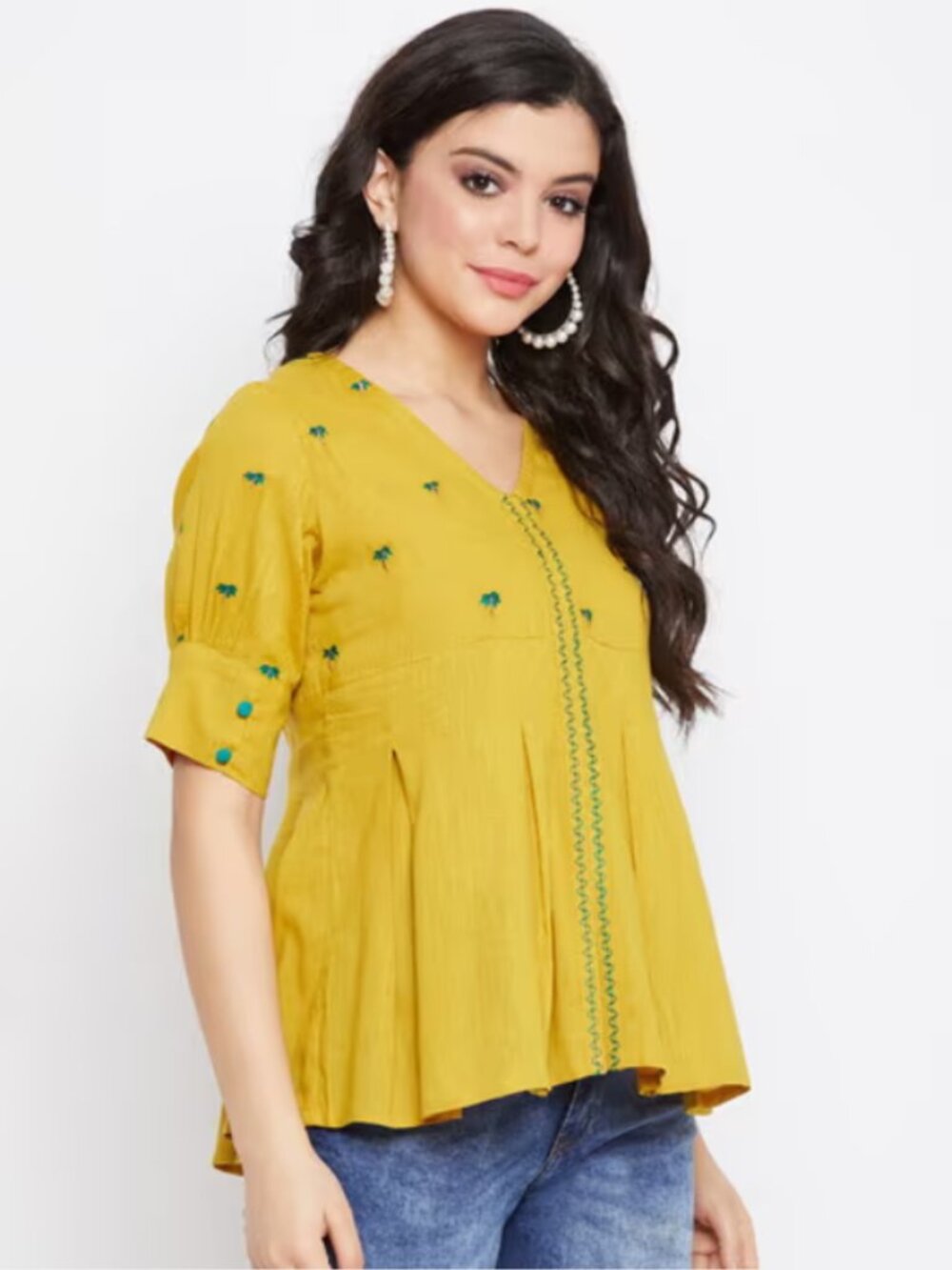 WINERED Modern Whimsical Yellow Peplum Blouse Size Medium